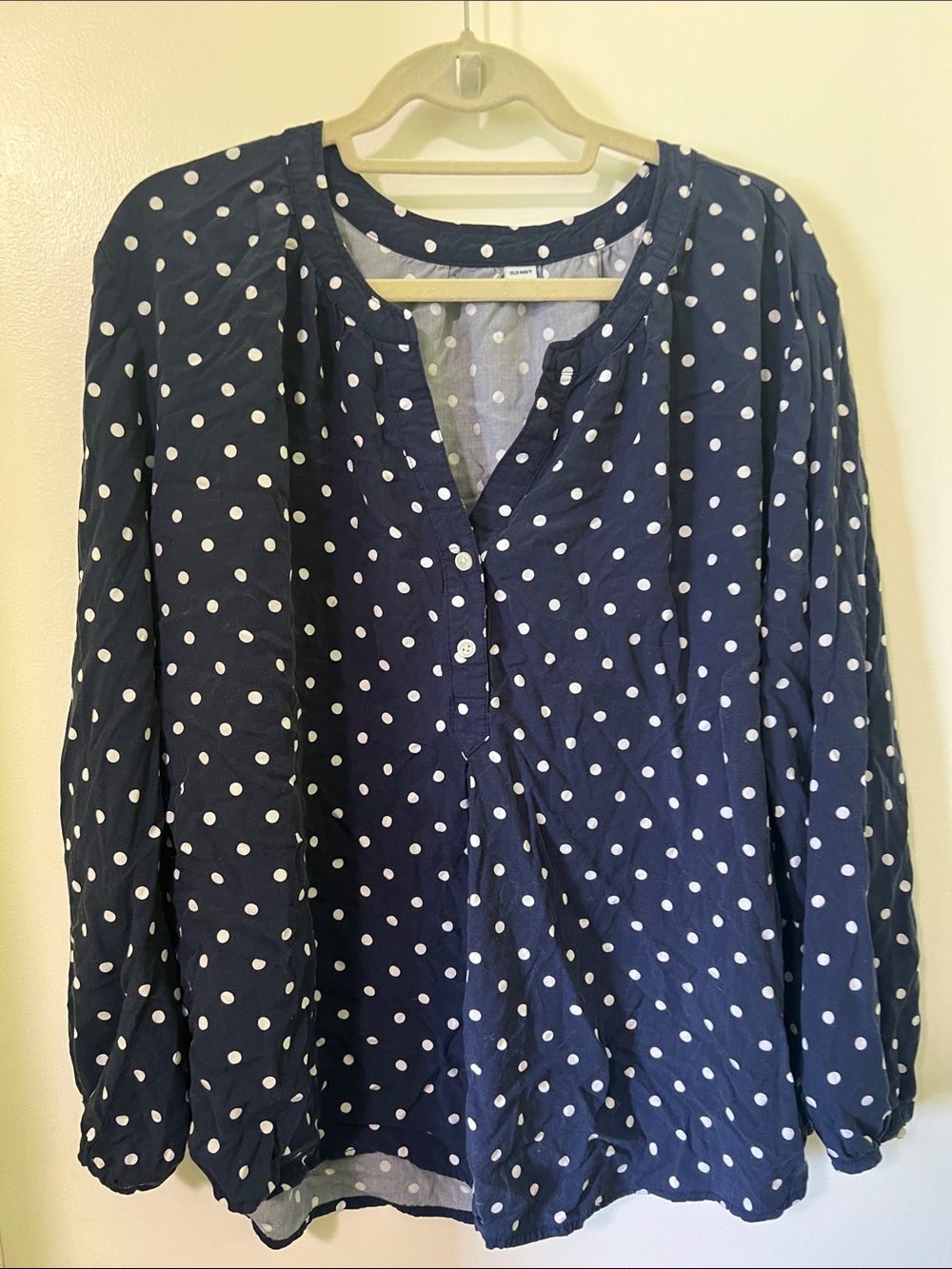 Navy Polka Dot Long-Sleeve Blouse - Women's Top XXL
